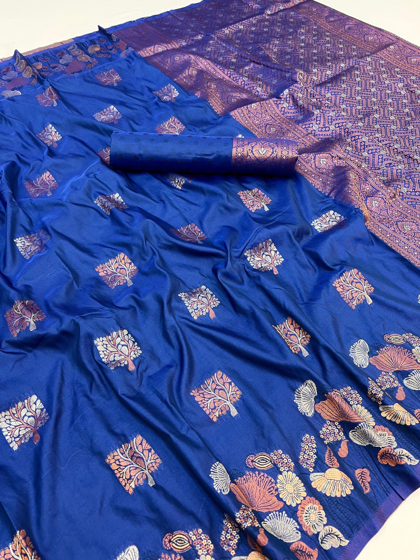 Lassitude Blue Soft Banarasi Silk Saree With Lissome Blouse Piece