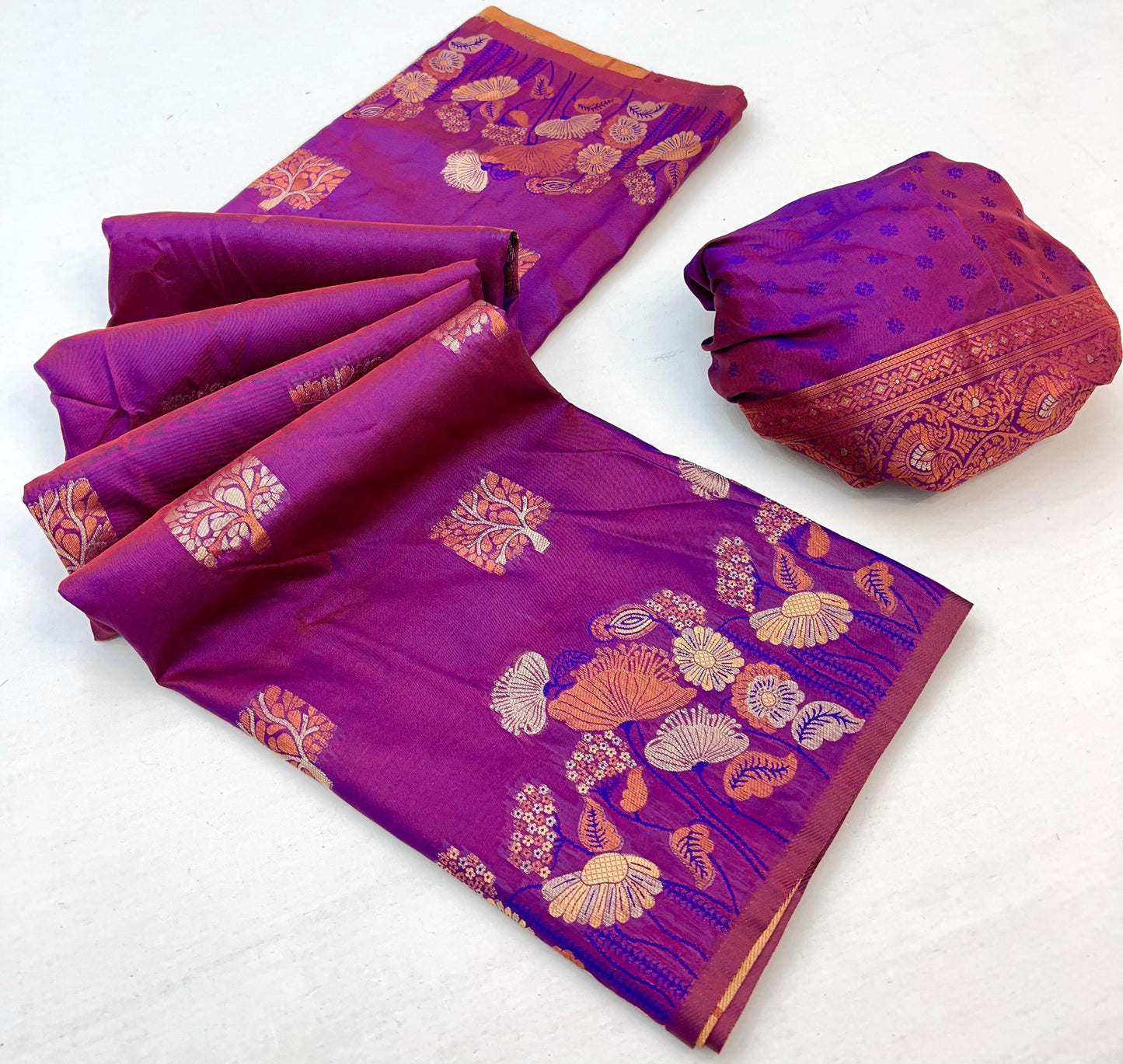 Lassitude Dark Purple Soft Banarasi Silk Saree With Lissome Blouse Piece