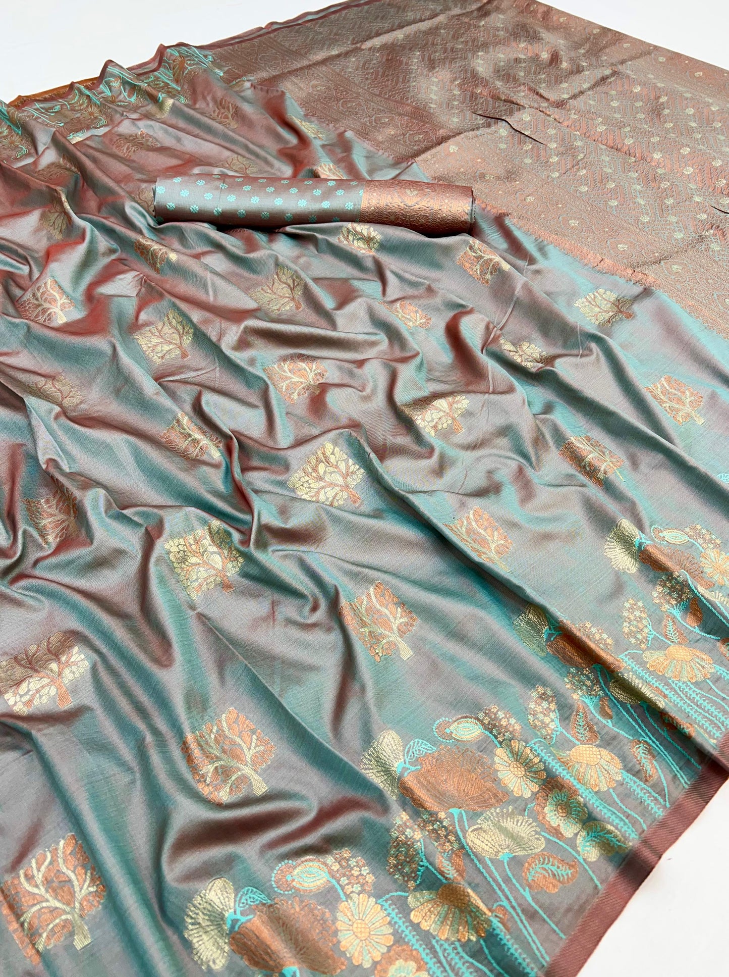 Lassitude Grey Soft Banarasi Silk Saree With Staring Blouse Piece