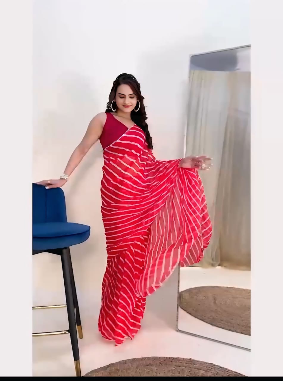 Demesne 1-Minute Ready To Wear Red Georgette Saree