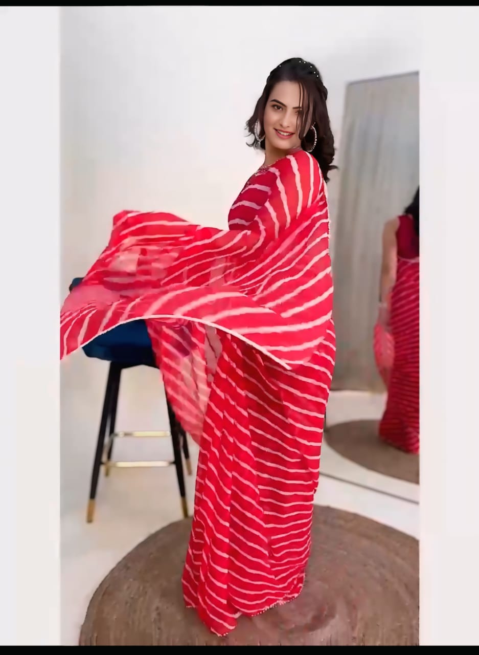 Demesne 1-Minute Ready To Wear Red Georgette Saree