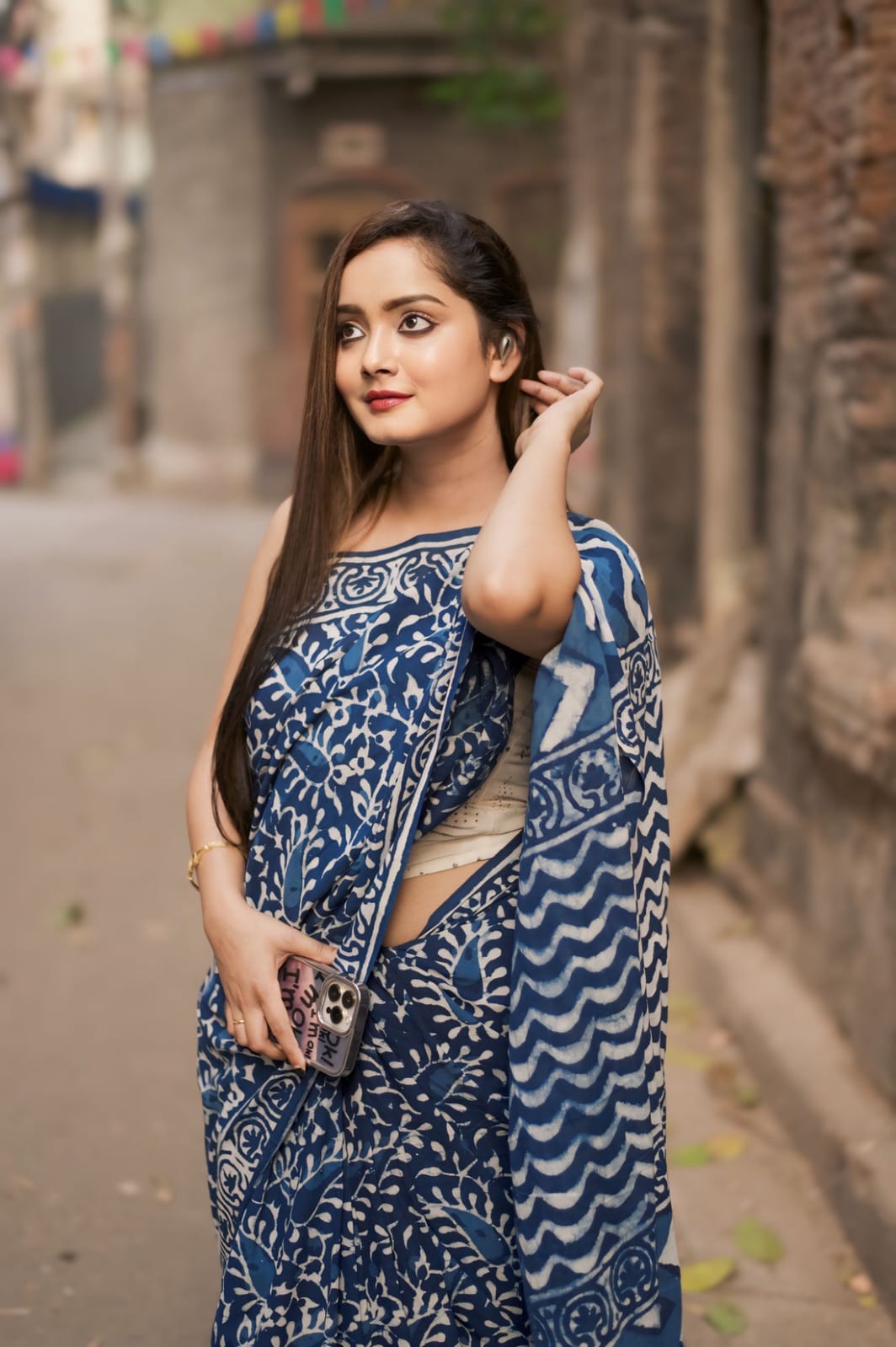 Ephemeral 1-Minute Ready To Wear Blue Cotton Saree