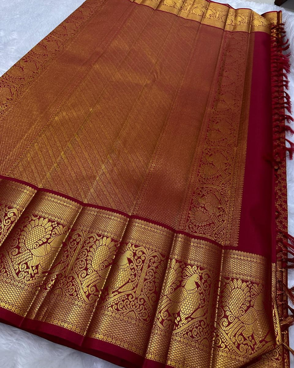 Mesmeric Maroon Soft Banarasi Silk Saree With Opulent Blouse Piece