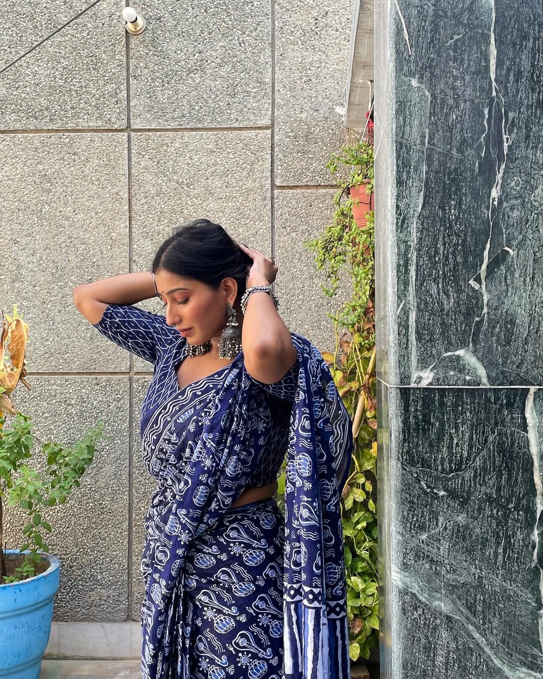 Beautiful 1-Minute Ready To Wear Blue Cotton Saree