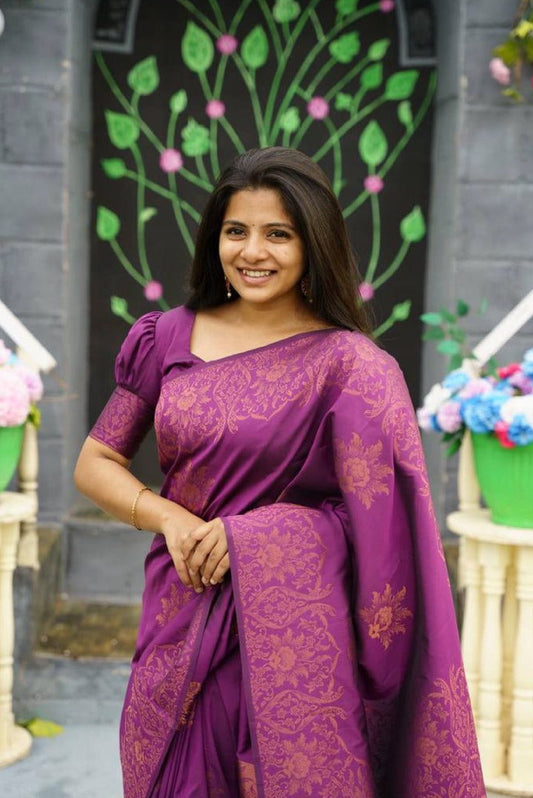 Designer Purple Soft Silk Saree With Excellent Blouse Piece