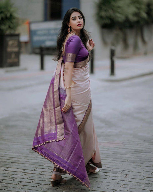 Marvellous Baby PInk Soft Banarasi Silk Saree With Unique Blouse Piece