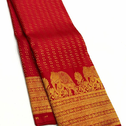 Desultory Red Soft Banarasi Silk Saree With Bewitching Blouse Piece