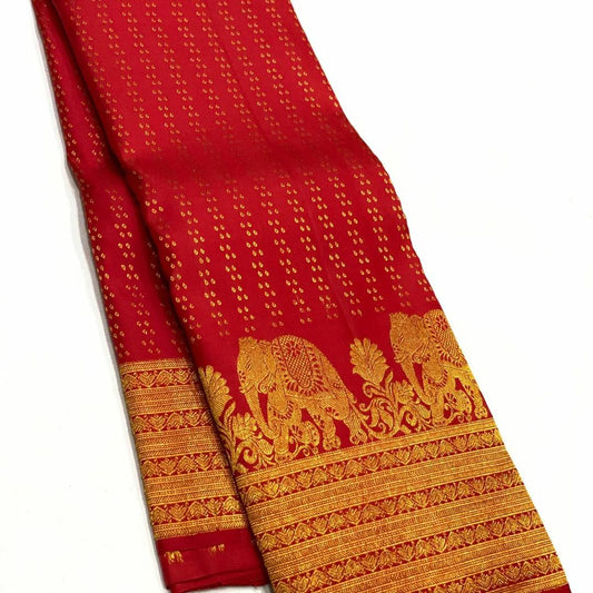 Desultory Red Soft Banarasi Silk Saree With Bewitching Blouse Piece
