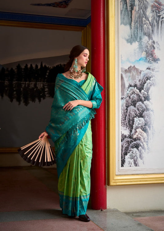 Wonderful Green  Soft Banarasi Silk Saree with Stylish Blouse Piece