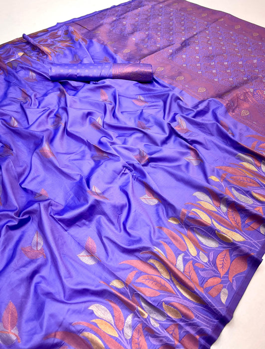Effervescent Blue Soft Banarasi Silk Saree With Elision Blouse Piece