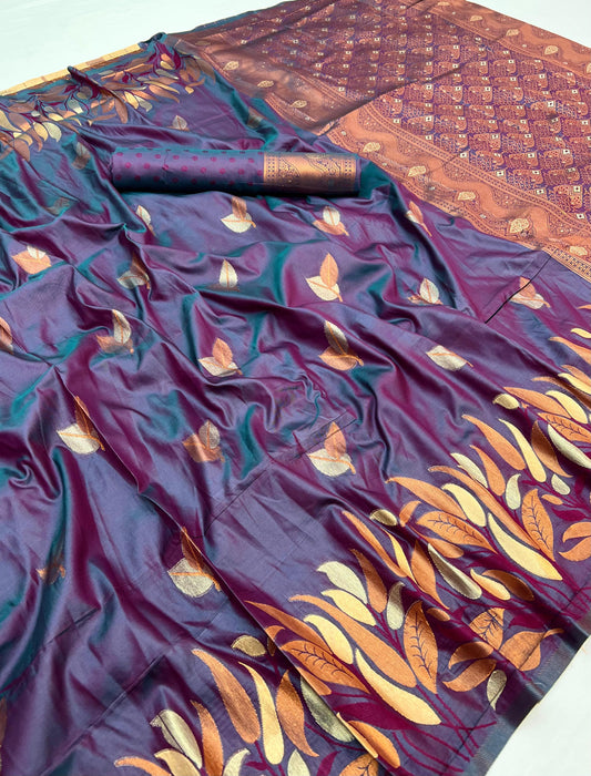 Tremendous Dark Grey Soft Banarasi Silk Saree With Attractive Blouse Piece