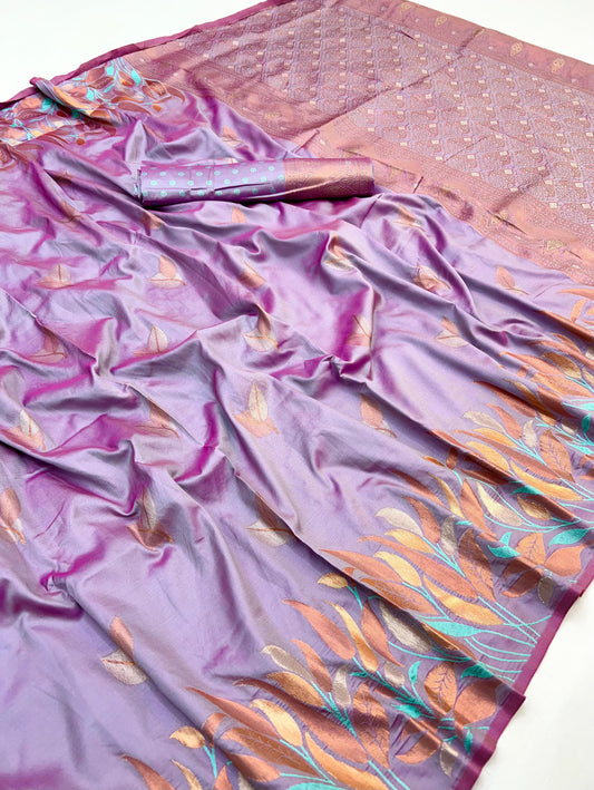 Seraglio Light Lavender Soft Banarasi Silk Saree With Flamboyant Blouse Piece