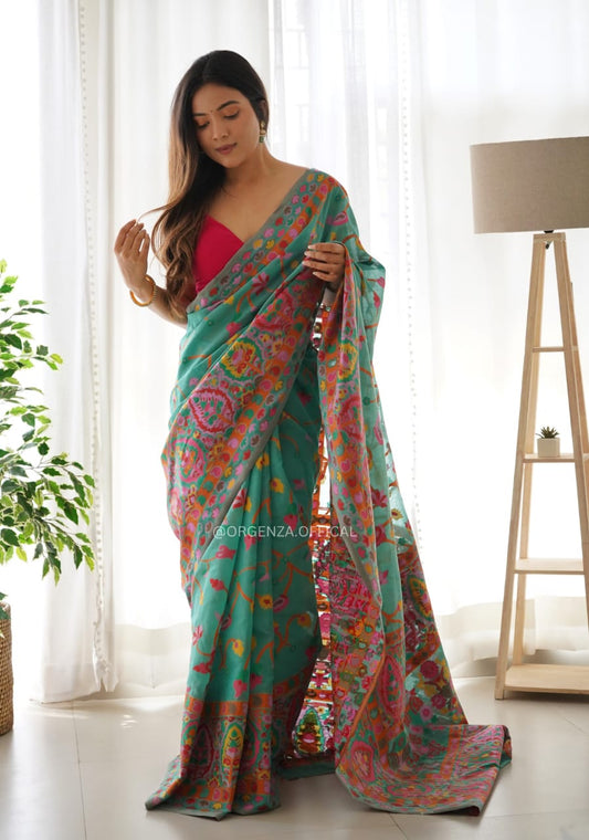 Desultory Rama Pashmina saree With Improbable Blouse Piece