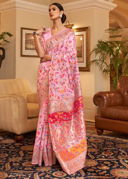 Traditional Light Pink Banarasi Silk Saree With Dalliance Blouse Piece