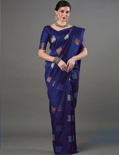 Vibrant Blue Soft Banarasi Silk Saree With Glowing Blouse Piece