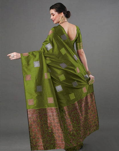 Charming Mahendi Soft Banarasi Silk Saree With Attractive Blouse Piece
