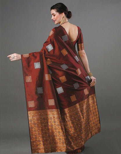 Sophisticated Maroon Soft Banarasi Silk Saree With Serendipity Blouse Piece