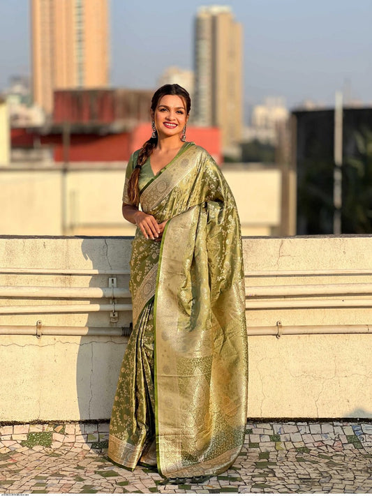 Susurrous Green Soft Silk Saree With Prodigal Blouse Piece