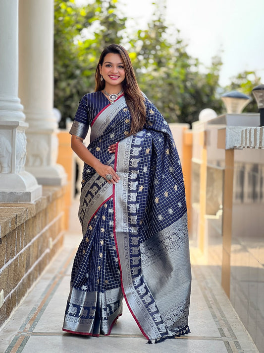 Outstanding Blue Soft Silk Saree With Lovely Blouse Piece