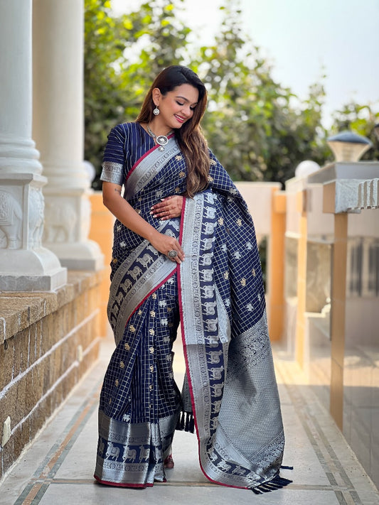 Outstanding Blue Soft Silk Saree With Lovely Blouse Piece