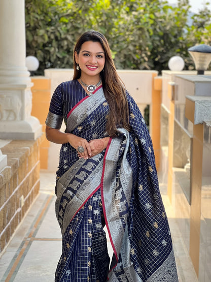 Outstanding Blue Soft Silk Saree With Lovely Blouse Piece