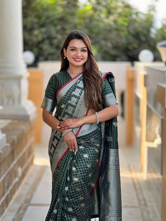 Outstanding Green Soft Silk Saree With Lovely Blouse Piece