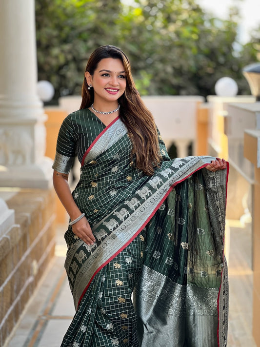 Outstanding Green Soft Silk Saree With Lovely Blouse Piece