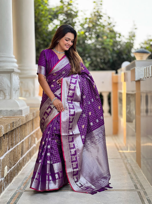A glam Purple Soft Silk Saree With Lovely Blouse Piece