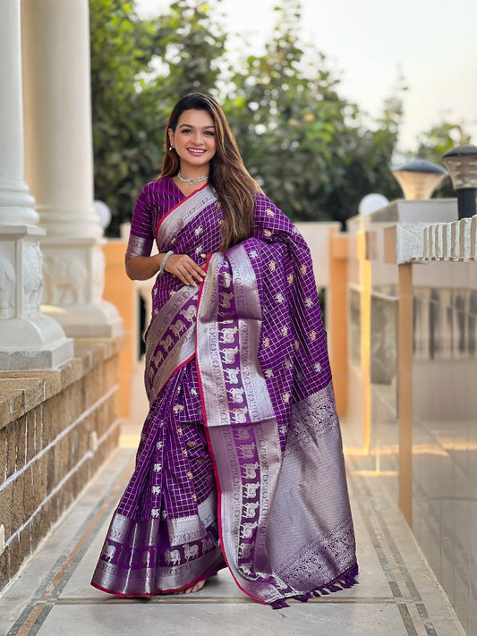 A glam Purple Soft Silk Saree With Lovely Blouse Piece