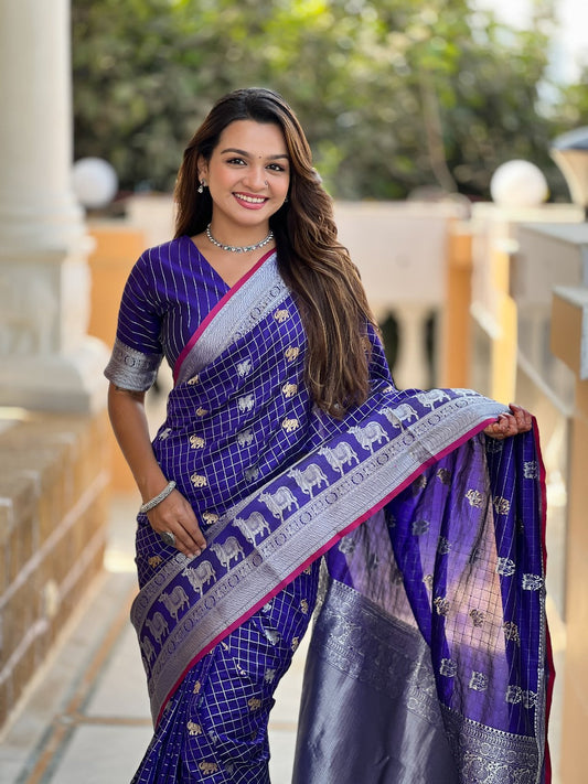 Effervescent Royal Blue Soft Silk Saree With Lovely Blouse Piece