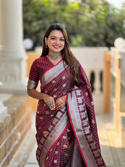 Arresting Wine Soft Silk Saree With Lovely Blouse Piece