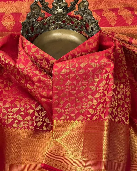 Splendorous Red Soft Banarasi Silk Saree With Opulent Blouse Piece