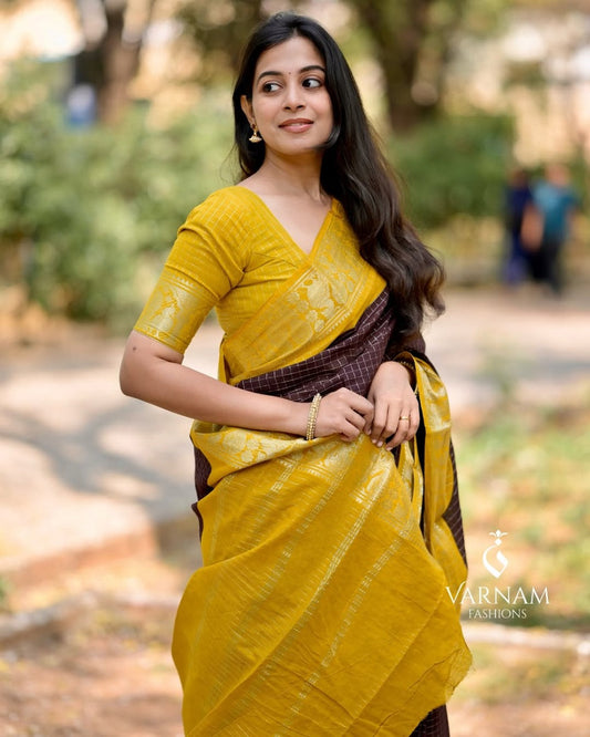 Evanescent Brown Soft Silk Saree With Prominent Blouse Piece