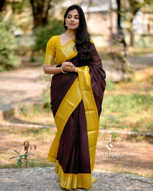 Evanescent Brown Soft Silk Saree With Prominent Blouse Piece