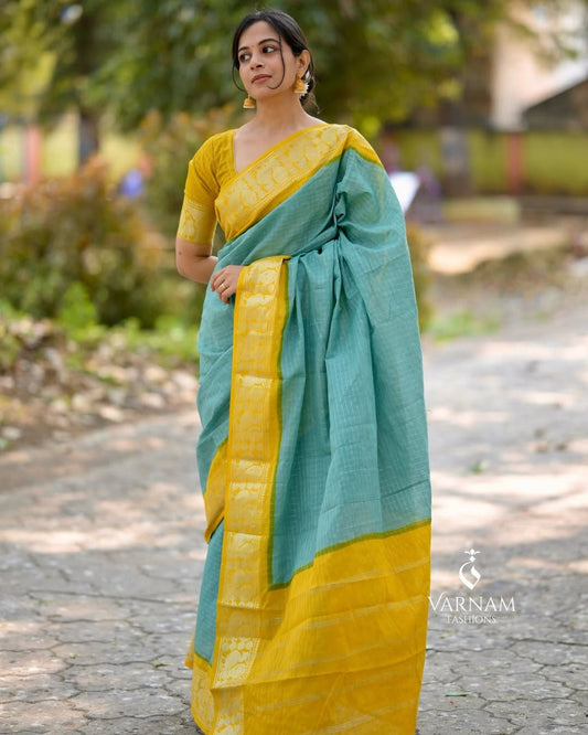 Luxuriant Firozi Soft Silk Saree With Devastating Blouse Piece