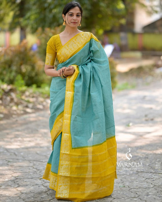 Luxuriant Firozi Soft Silk Saree With Devastating Blouse Piece