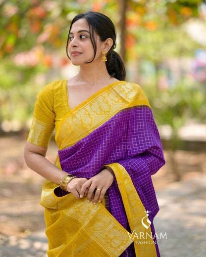 Sonorous Purple Soft Silk Saree With Majestic Blouse Piece