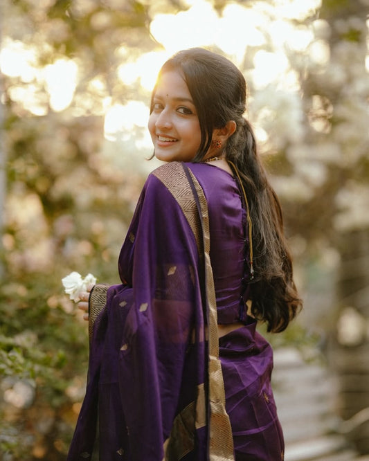 Fantabulous Navy Blue Cotton Silk Saree With Embellished Blouse Piece