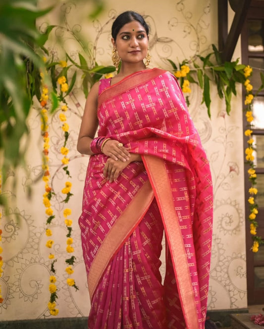 Smashing Dark Pink Soft Silk Saree With Jubilant Blouse Piece
