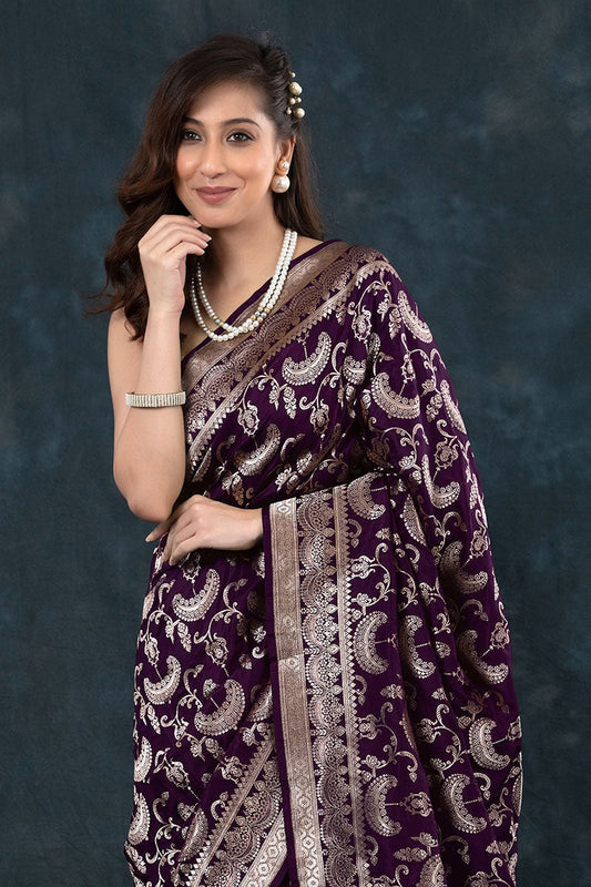 Designer Purple Soft Silk Saree With Stylish Blouse Piece