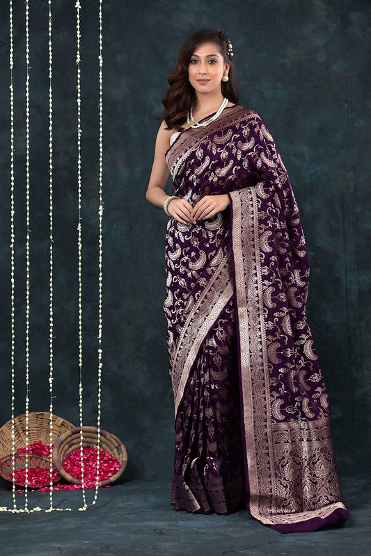 Designer Purple Soft Silk Saree With Stylish Blouse Piece