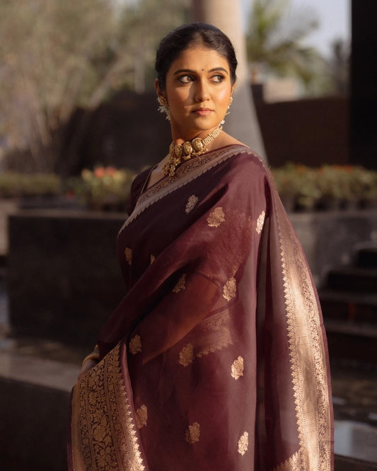 Beautiful Wine Soft Silk Saree With Sizzling Blouse Piece