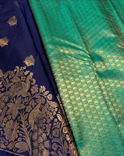 Quintessential Navy Blue Soft Banarasi Silk Saree With Invaluable Blouse Piece