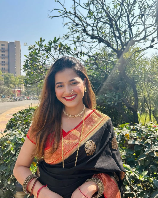 Felicitous  Black Soft Banarasi Silk Saree With Seraglio Blouse Piece