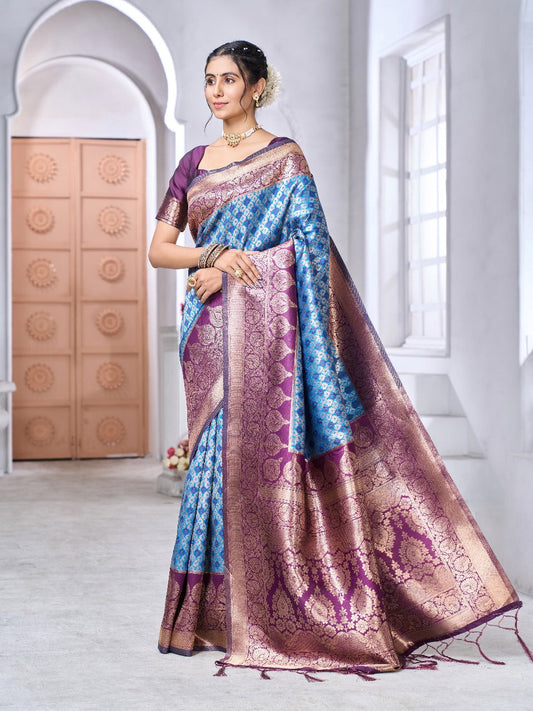 Ineffable Firozi Soft Silk Saree With Smashing Blouse Piece