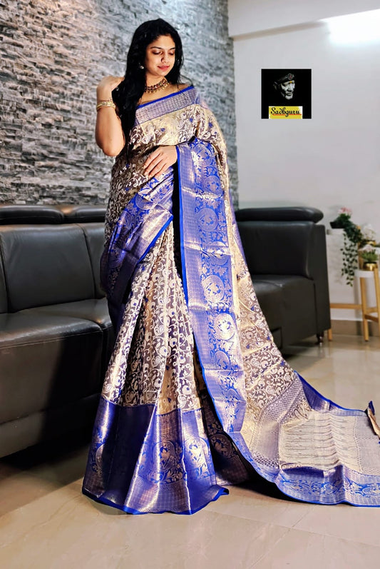 Tempting Blue Kanjivaram Silk Saree With Snappy Blouse Piece