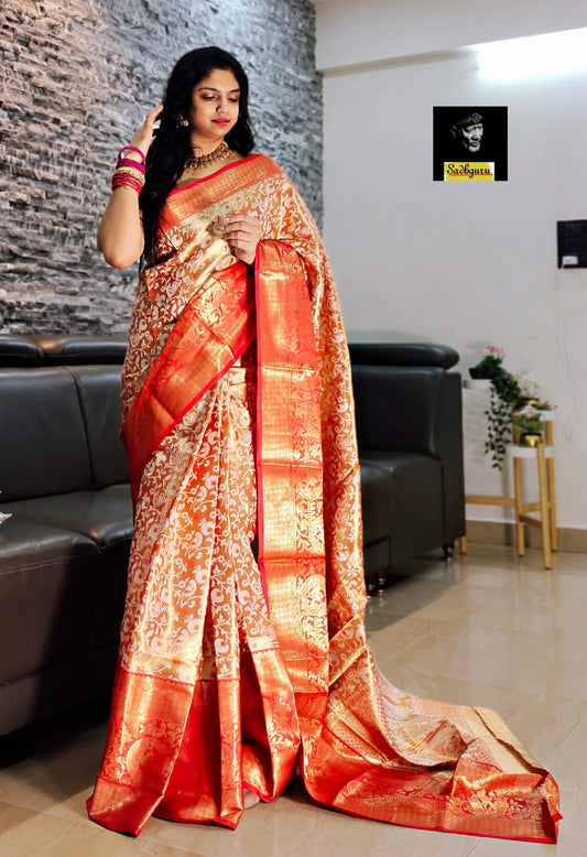 Bucolic Orange Kanjivaram Silk Saree With Scintilla Blouse Piece