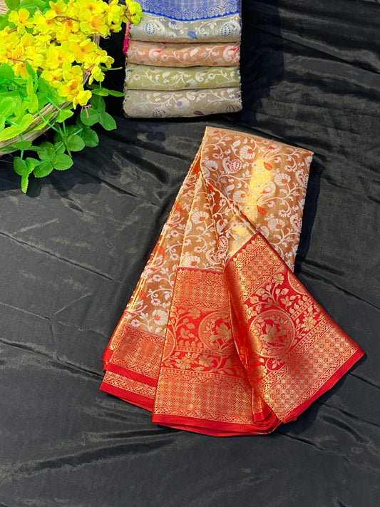 Bucolic Orange Kanjivaram Silk Saree With Scintilla Blouse Piece