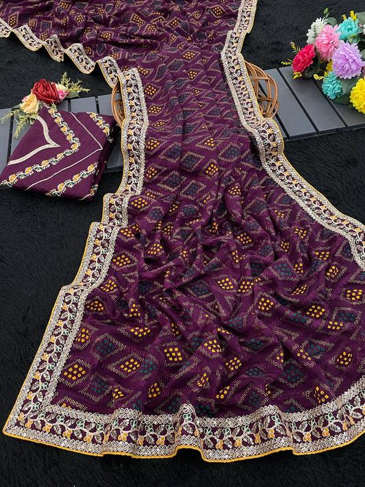 Resonant Purple Cotton Silk Saree With Prettiest Blouse Piece
