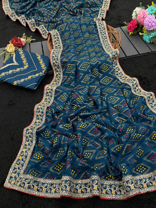 Unequalled Rama Cotton Silk Saree With Prettiest Blouse Piece